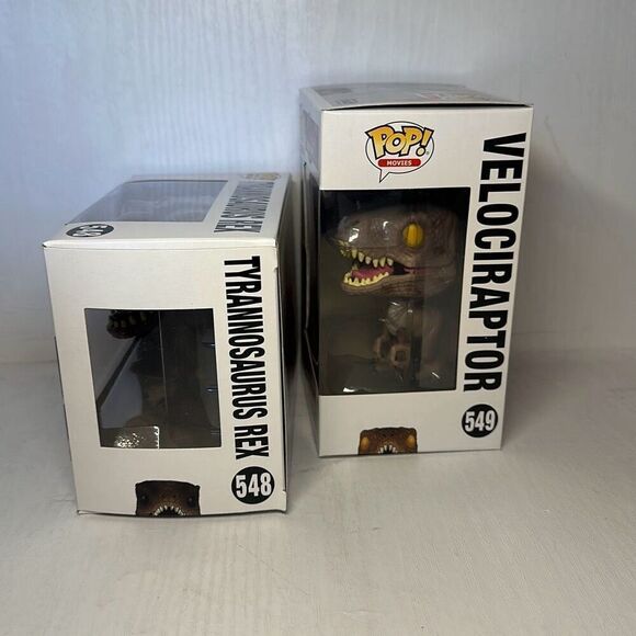 Funko Pop! Vinyl: Jurassic Park Velociraptor #549 and Tyrannosaurus Rex #548 - Picture 4 of 7